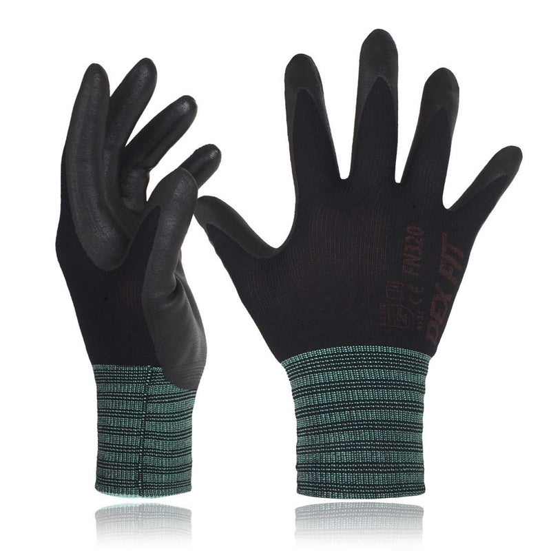 DEX FIT Premium Nylon Nitrile Work Gloves FN320, 12 Pairs,3D-Comfort Stretchy Fit, Firm Grip, Thin & Lightweight, Durable, Breathable & Cool, Machine Washable; Black 9 (L) - Image 1